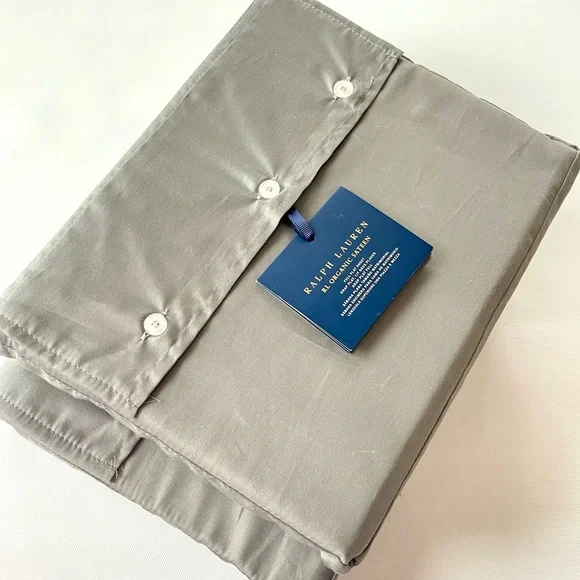 Ralph Lauren Organic Sateen Full Flat + Deep Fitted Sheet Set Graphite Gray NWT - Picture 2 of 7
